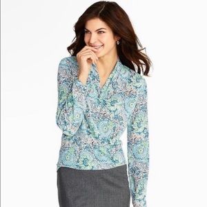 Talbots flower vine faux wrap blouse
